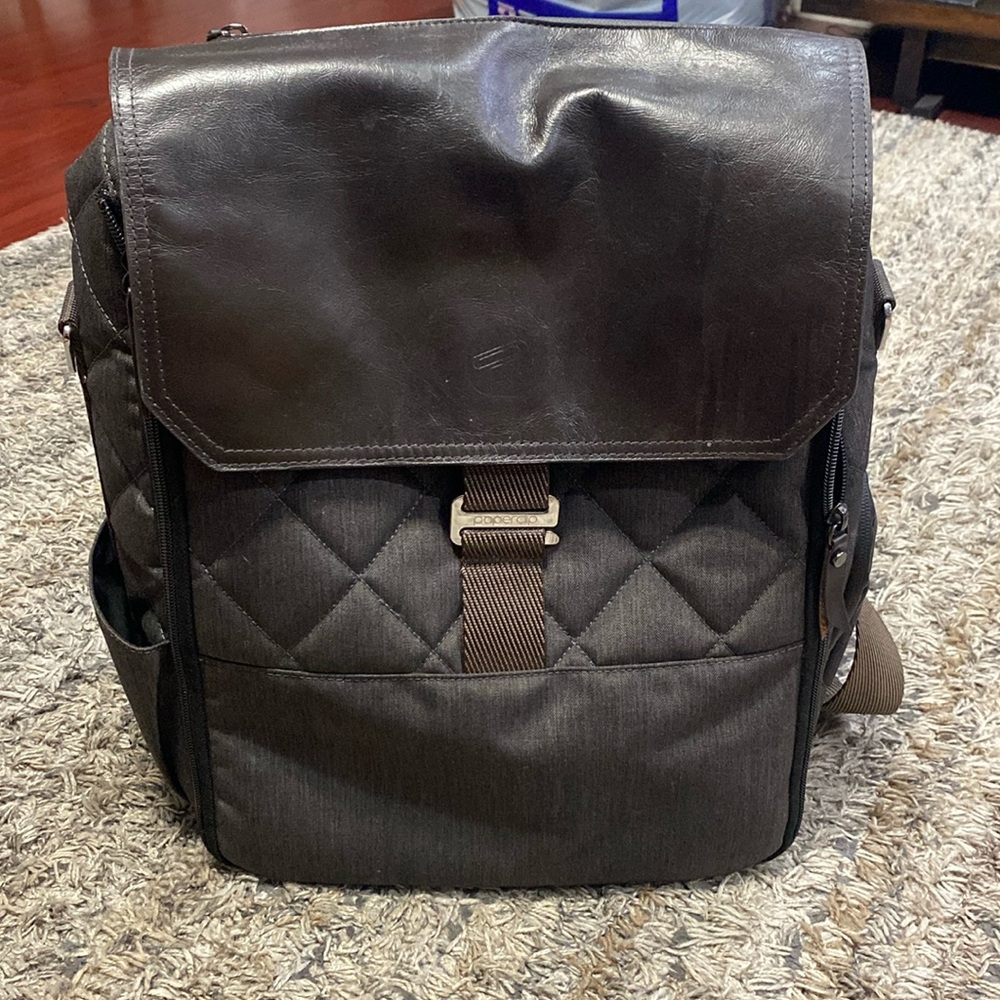 Paperclip diaper bag without changing attachment brown good condition